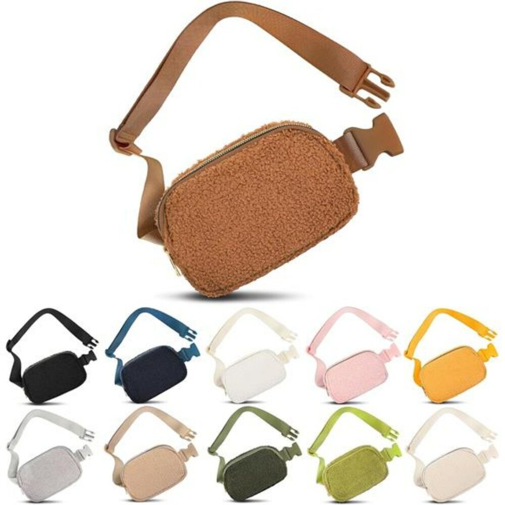 Fleece belt bag crossbody fanny pack waist pack for women men hiking travel gym